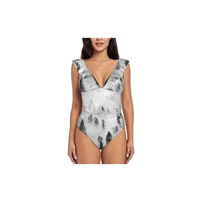 Monokini Donna Con Scollo A V E Lacci A Volant – Costume Intero Modellante Con Pancia Piatta – Perfetto Per Spiaggia E Piscina