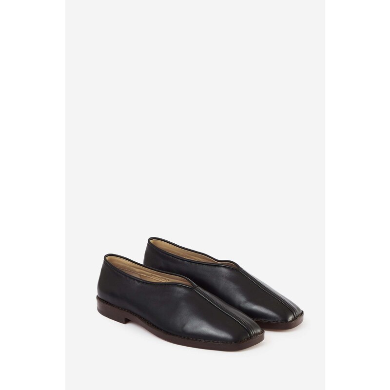 LEMAIRE Calzature FLAT PIPED SLIPPERS in pelle nera