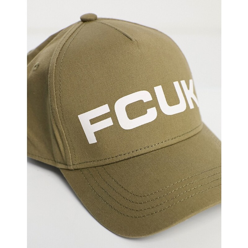 French Connection - FCUK - Cappellino kaki chiaro con logo-Verde