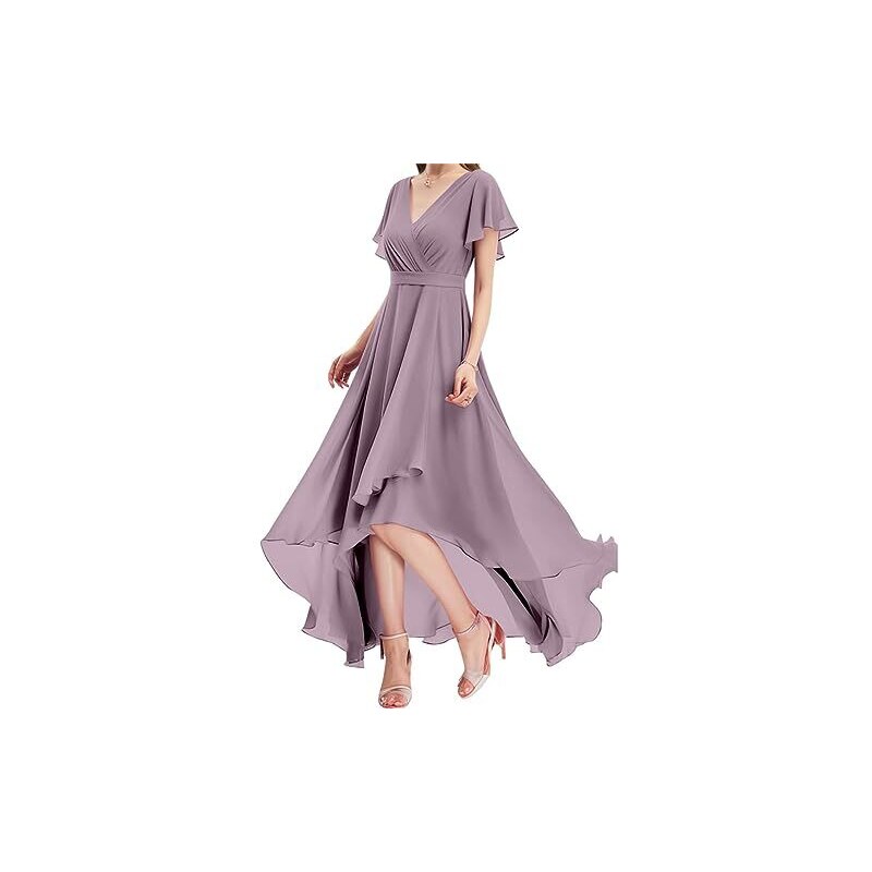 Abito Da Sera Ever-Pretty In Chiffon - Scollo A V, Lungo, Elegante Per Matrimoni E Cerimonie