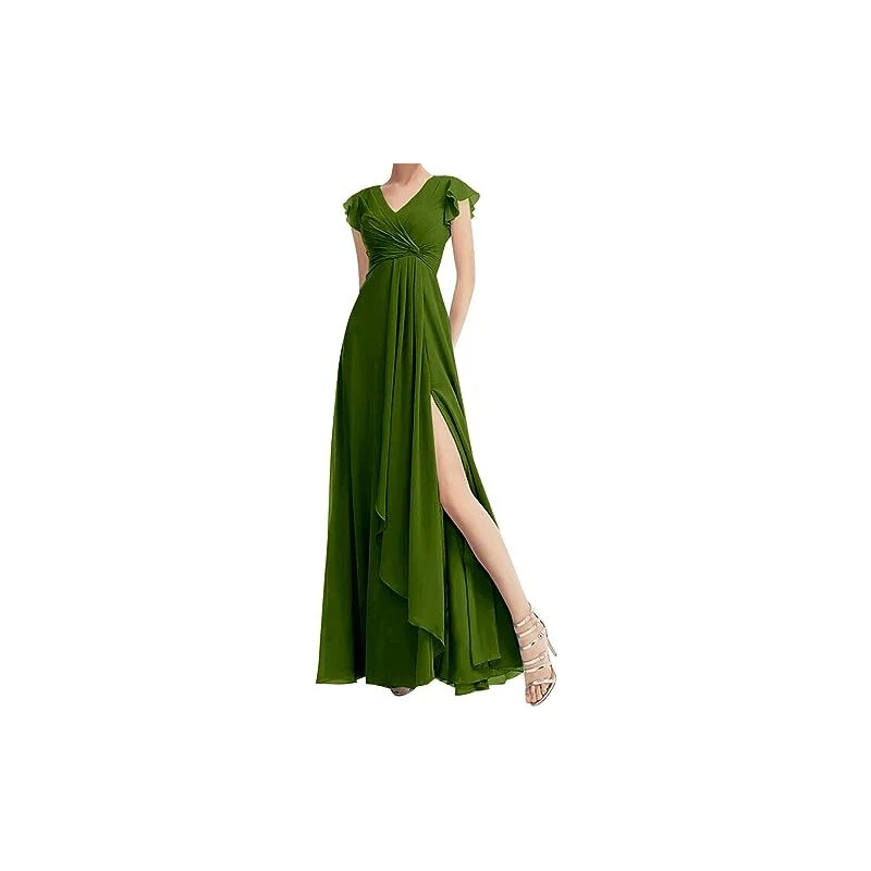 WSEYU Abiti Da Damigella D'onore In Chiffon Per Matrimonio Con Scollo A V Con Scollo A V Con Spacco Abito Da Sera Formale Lungo Verde Oliva 64 120233834