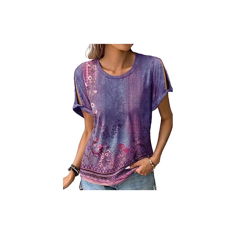 YYFS Abiti casual con scollo a V a maniche corte con stampa tinta unita