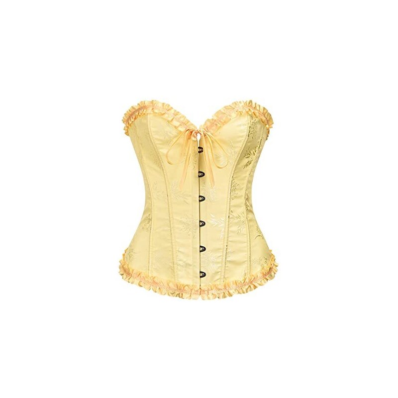 FDJIAJU Corsetti E Bustier Per Donna - Top Corsetto Giallo Vintage Francese Da Indossare Jacquard Bordo Arruffato Disossato Corsetti Sexy Bustier Crop Top Canotta Stringate Donna, Stile A, Xs