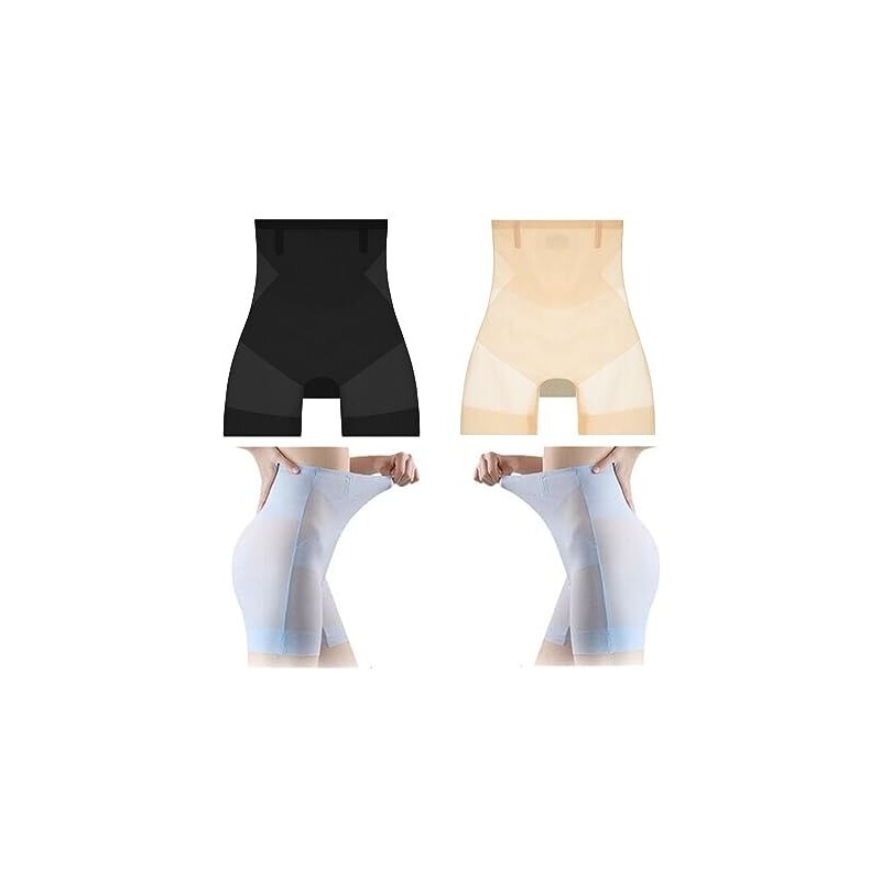 SARAYO 2 PCS Ultra Slim Tummy Control Hip Lift Panties,Seamless Ice Silk  High Waisted Body Shaper Underwear,Stretch Shapewear (L, Black+Skin) 