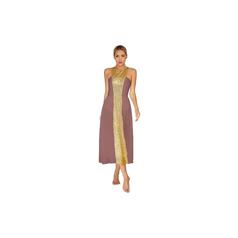 FYMNSI Abito Lungo A Maniche Lunghe In Tinta Unita Con Gonna A Pieghe - Vestito Elegante Per Lodi, Ballo E Cerimonie