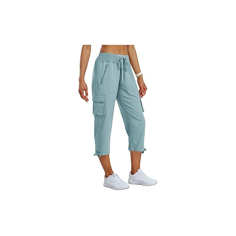 Pantaloni Cargo Donna 3/4 Capri - Elasticizzati Con Tasc Multipli Per Trekking E Casual Pantaloni Donna Capri