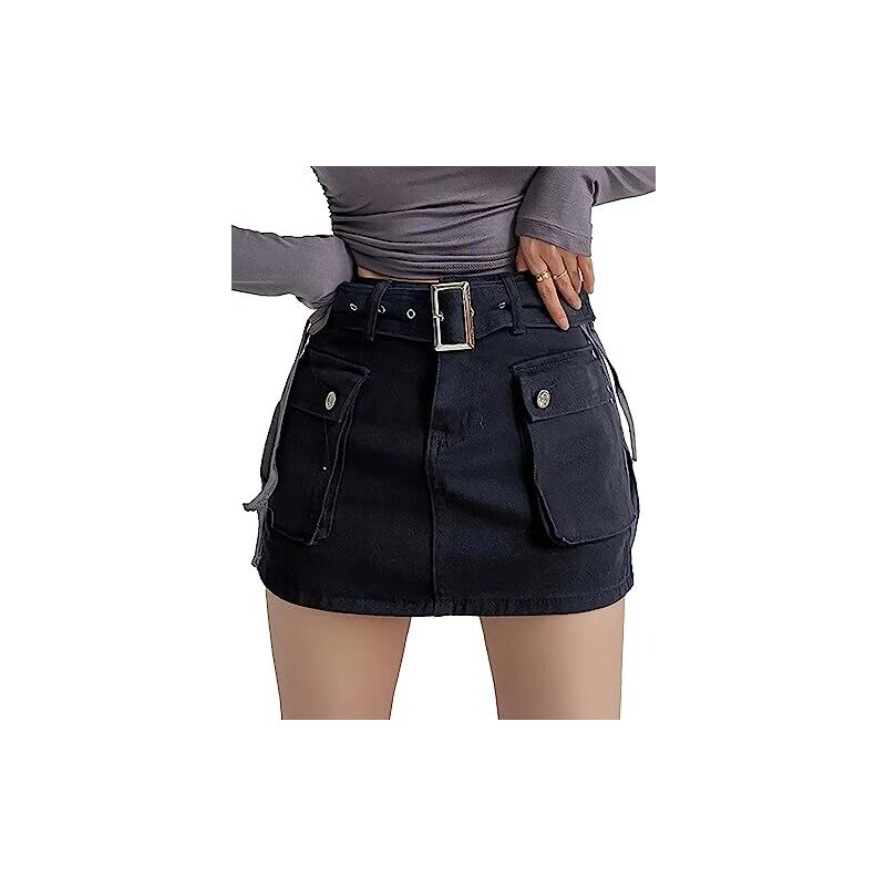 FEOYA Minigonna Aderente A Costine - Vita Alta, Elasticizzata, Sexy E Casual - Taglie Dalla S Alla XL (Nero)