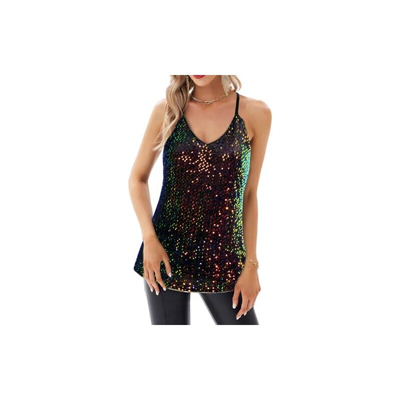 GRACE KARIN Donna Canottiera con Paillettes Scollo a V Spalline ...