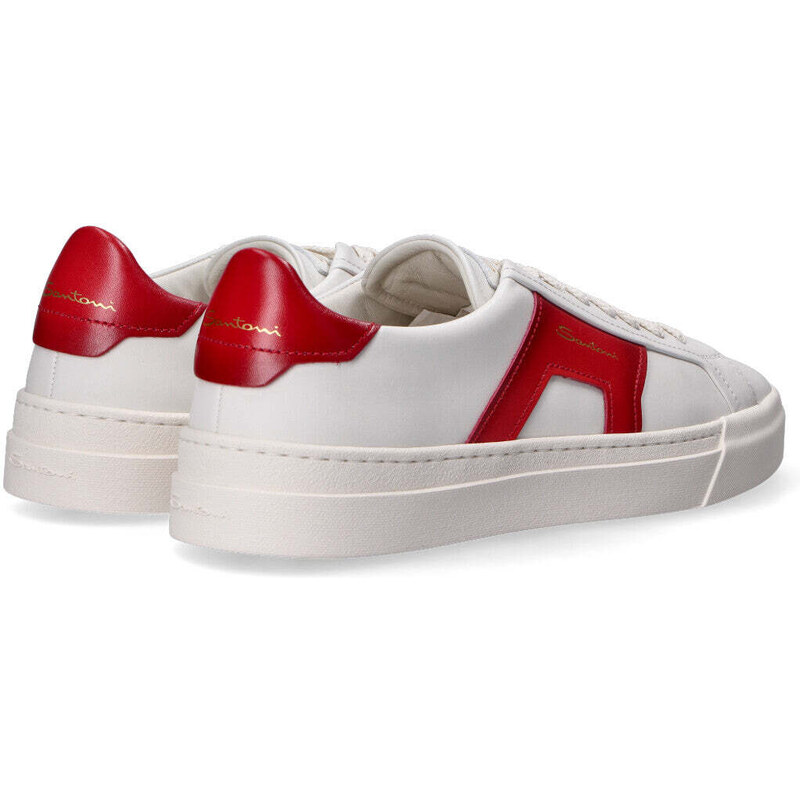 Santoni sneaker low top pelle bianca rossa