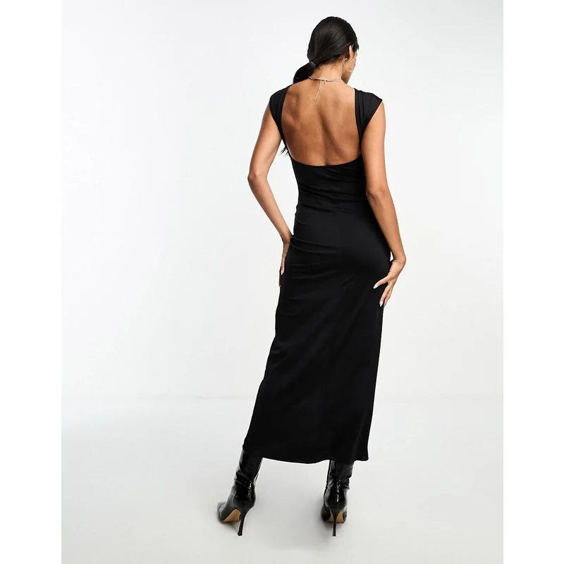 Stradivarius Vestito lungo nero senza cuciture con schiena scoperta