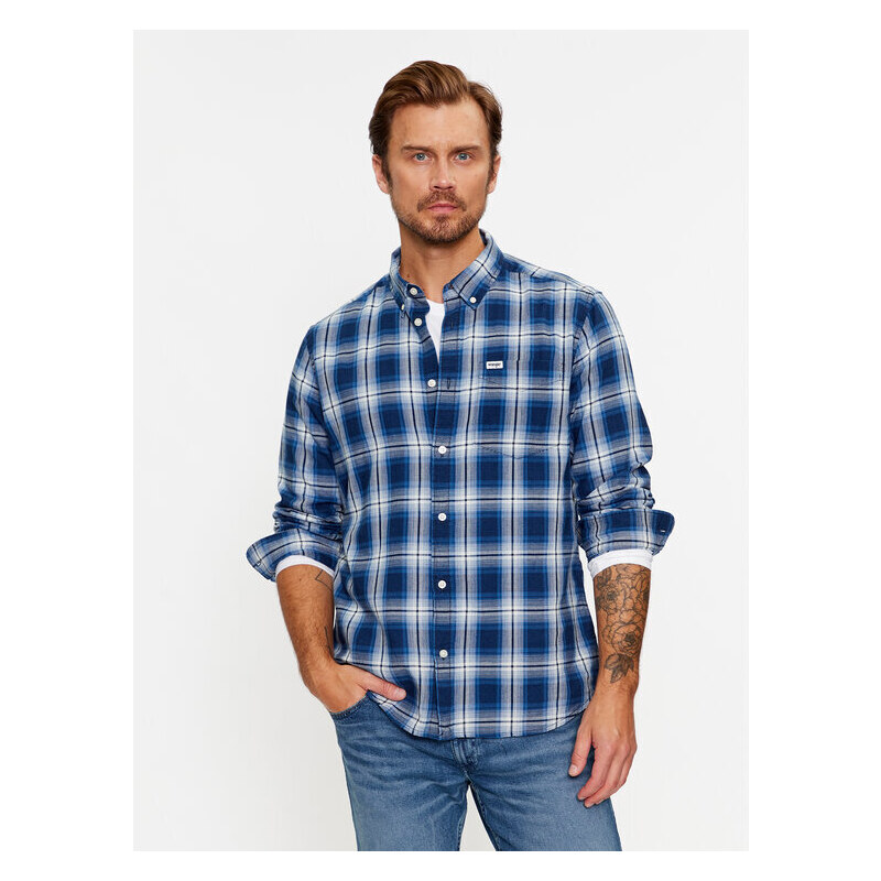 Wrangler Camicia Uomo In Jeans Denim - Vestibilità Regolare, Stile Western Con Bottoni A Scatto, Colore Denim Mid Wash, Taglia L