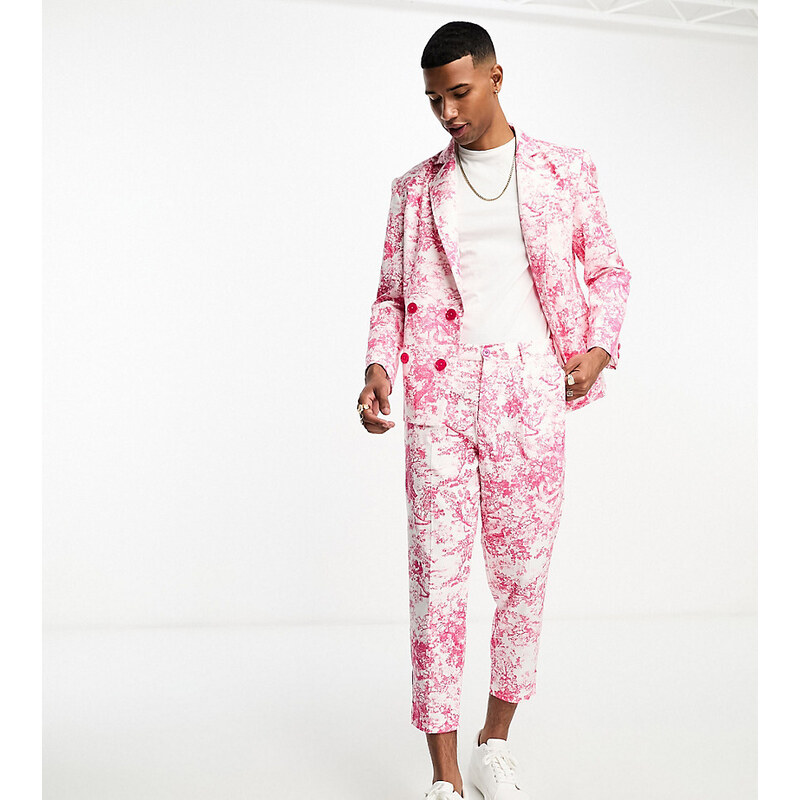 Labelrail x Stan & Tom - Pantaloni affusolati taglio corto rosa con stampa toile de jouy in coordinato