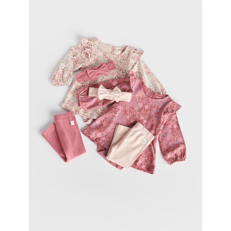 Set Neonata Primavera/Autunno - Felpa Maniche Lunghe Con Volant E Pantaloni + Fascia Per Capelli - Cotone Morbido - 3