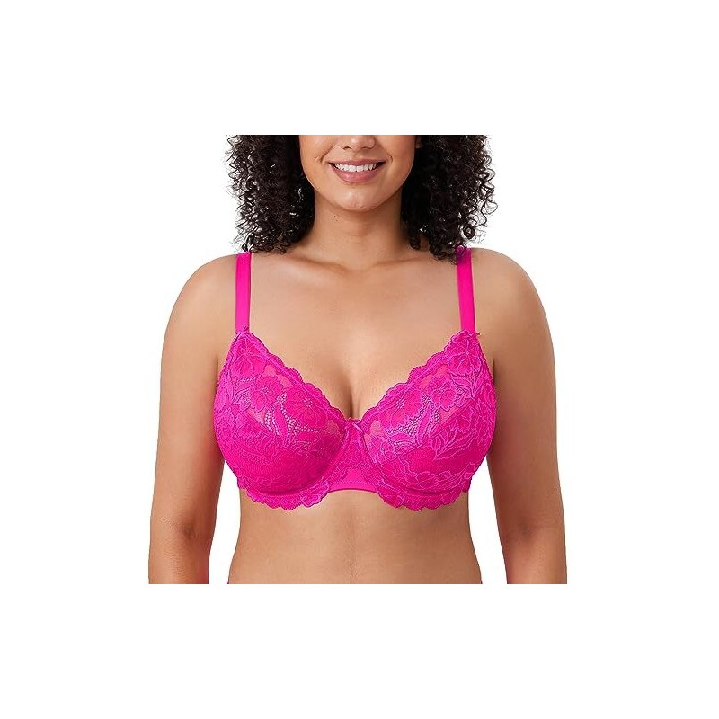 Dobreva Donna Reggiseno Push Up Senza Ferretto Bralette in Pizzo Coppe Triangolo Rosa Nudo 6C