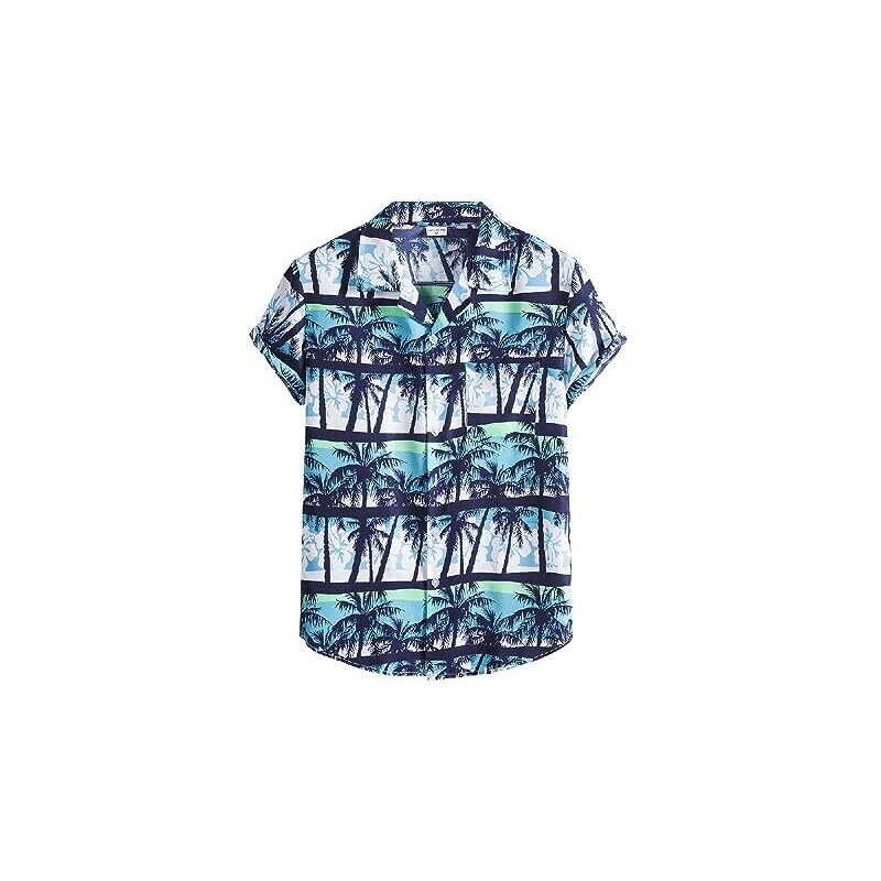 Camicia Floreale Hawaiana Uomo Manica Corta Funky Casual Hawaii Stampa Camicie Estate Spiaggia Vacanze Aloha Camicia Strisce Gialle M - Foto 8