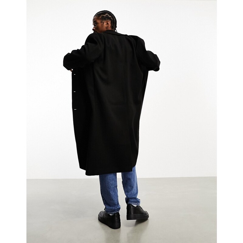 ASOS DESIGN - Cappotto comodo effetto lana nero