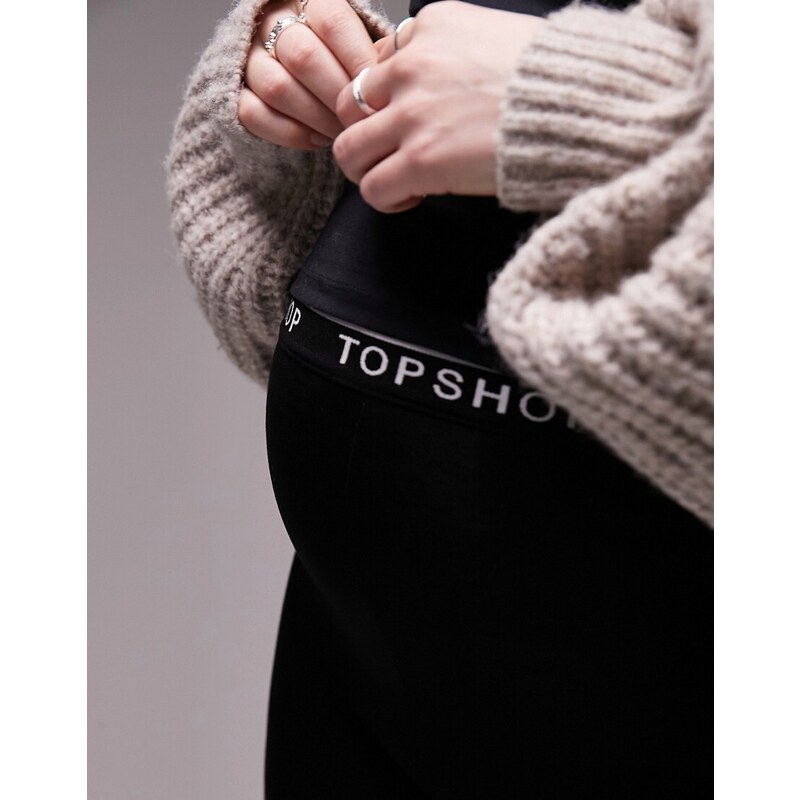 Topshop Maternity - Pantaloncini leggings neri con fascia elasticizzata con logo-Nero
