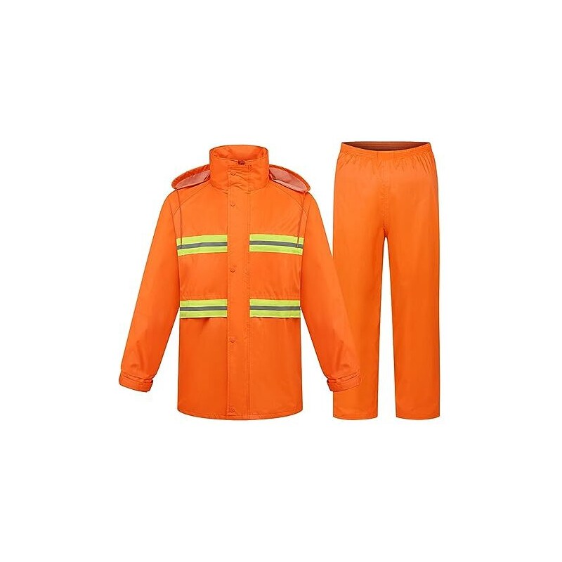 FASLOLSDP Tuta antipioggia a due livelli da uomo, giacca impermeabile con  pantaloni, ben visibile e riflettente, accessori da uomo, Colore:  arancione., XXXXL 