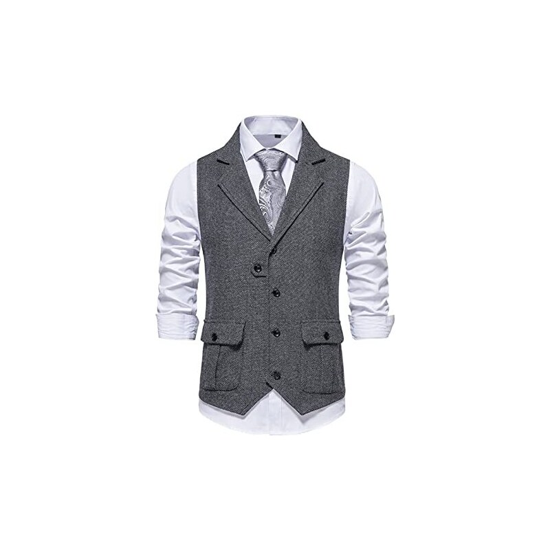 Cicilin Gilet Uomo Senza Maniche Slim Fit In Cotone - Stile Vintage Retrò Con Bottoni - Taglie Asiatiche Da M A 3XL - Include Catena