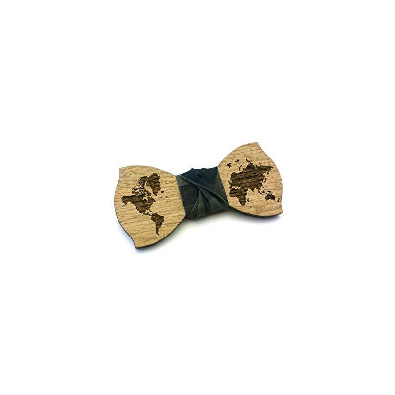 Papillon in legno di rovere, nodo in stoffa bianco a righe nero