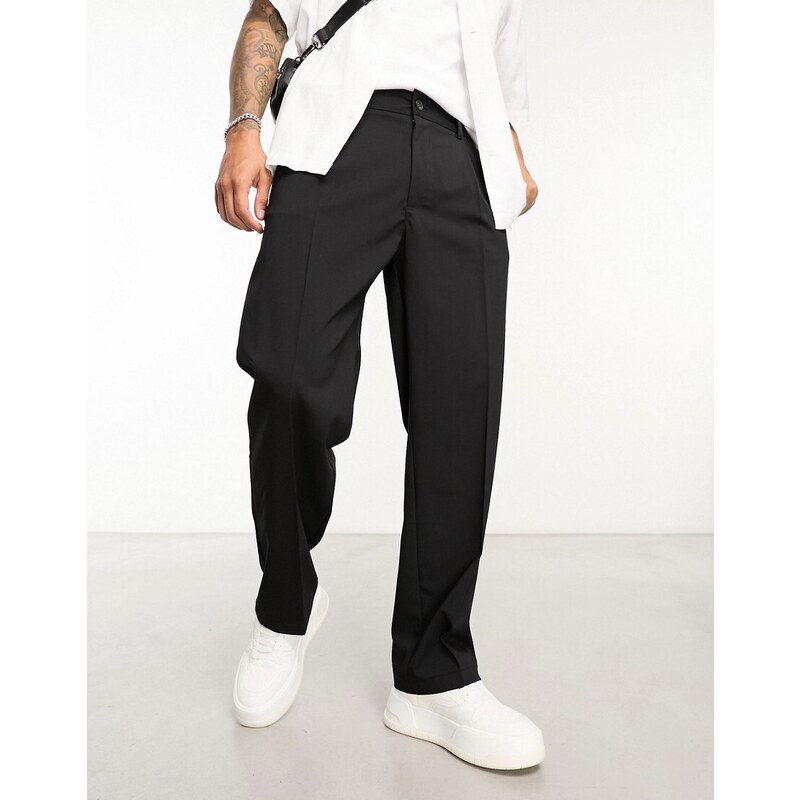 Pull&Bear - Pantaloni sartoriali a fondo ampio neri-Nero