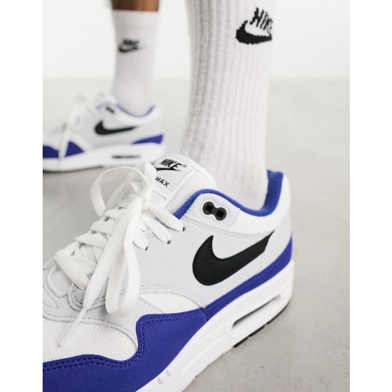 Nike - Air Max 1 - Sneakers bianche, nere e blu-Bianco