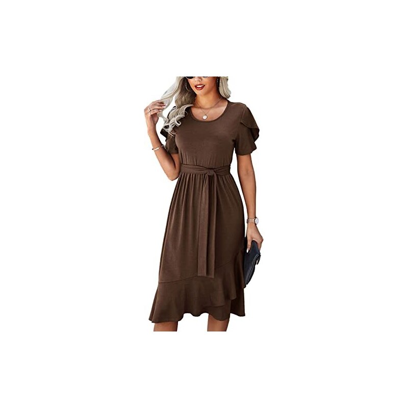Abito Morbido YMING Donna Manica Corta Tunica Casual Girocollo Blu Scuro Taglia S