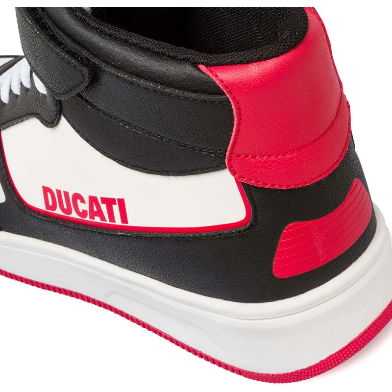 Sneakers alte bianche e nere da ragazzo con dettagli rossi Ducati