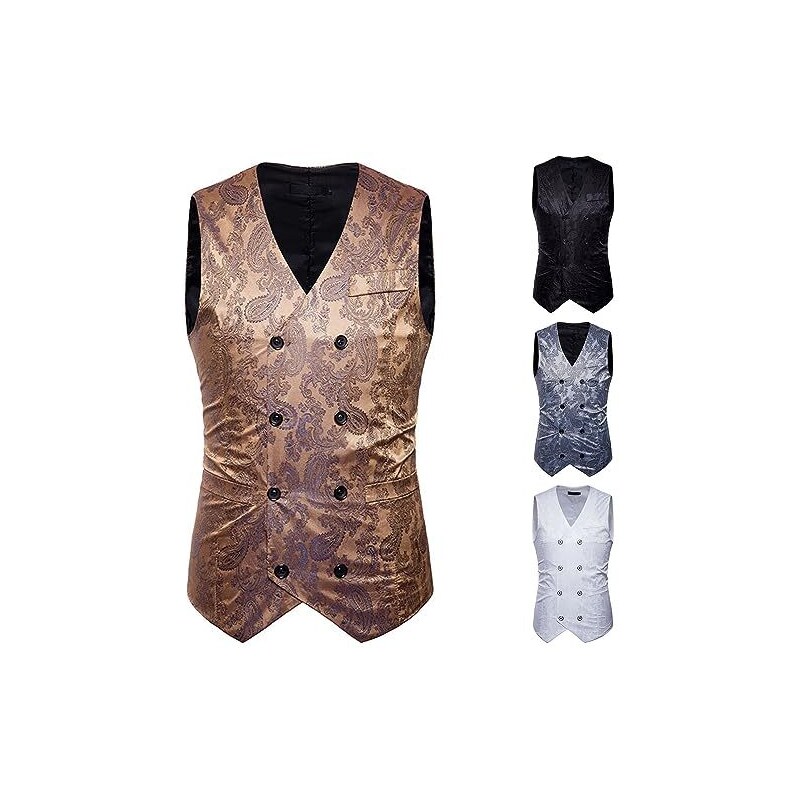 Gilet Uomo In Stile Vittoriano – Gotico Steampunk – Monopetto, Scollo A V, 5 Bottoni – Cotone E Poliestere