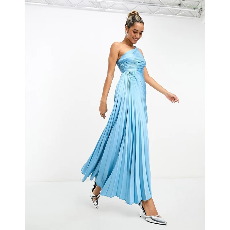 Mango Vestito midi premium con fondo asimmetrico azzurro a