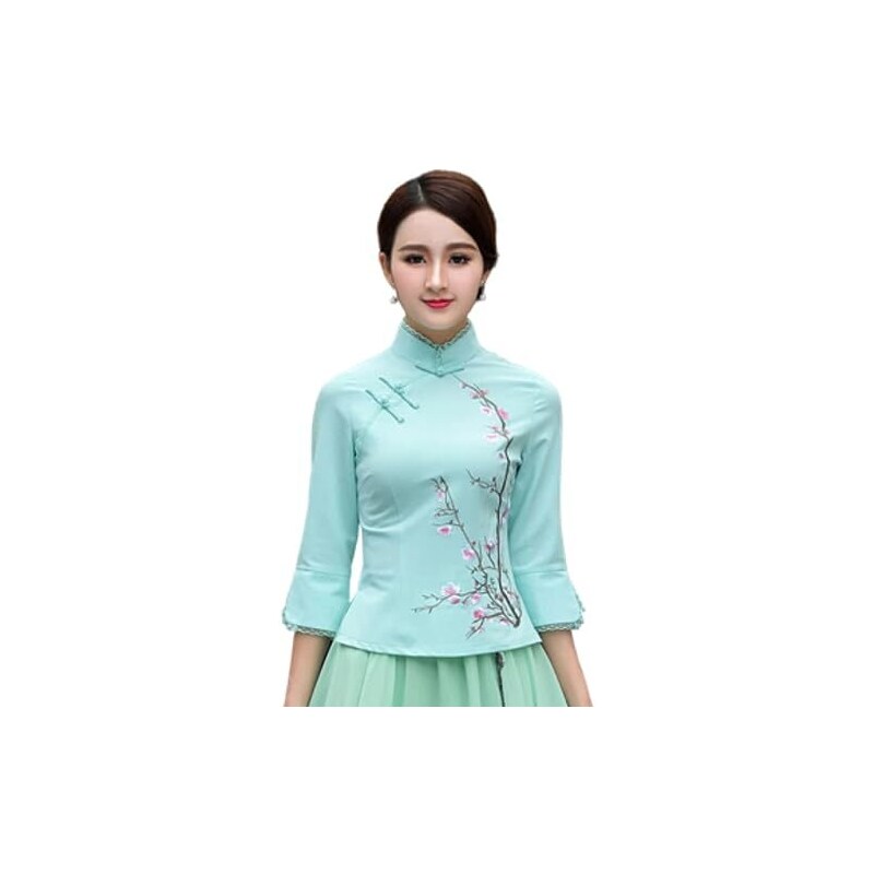 LWODANU Lino Top Cotone Ricamo Qipao Top Cinese Signore Abbigliamento Vintage Top Viola Folk