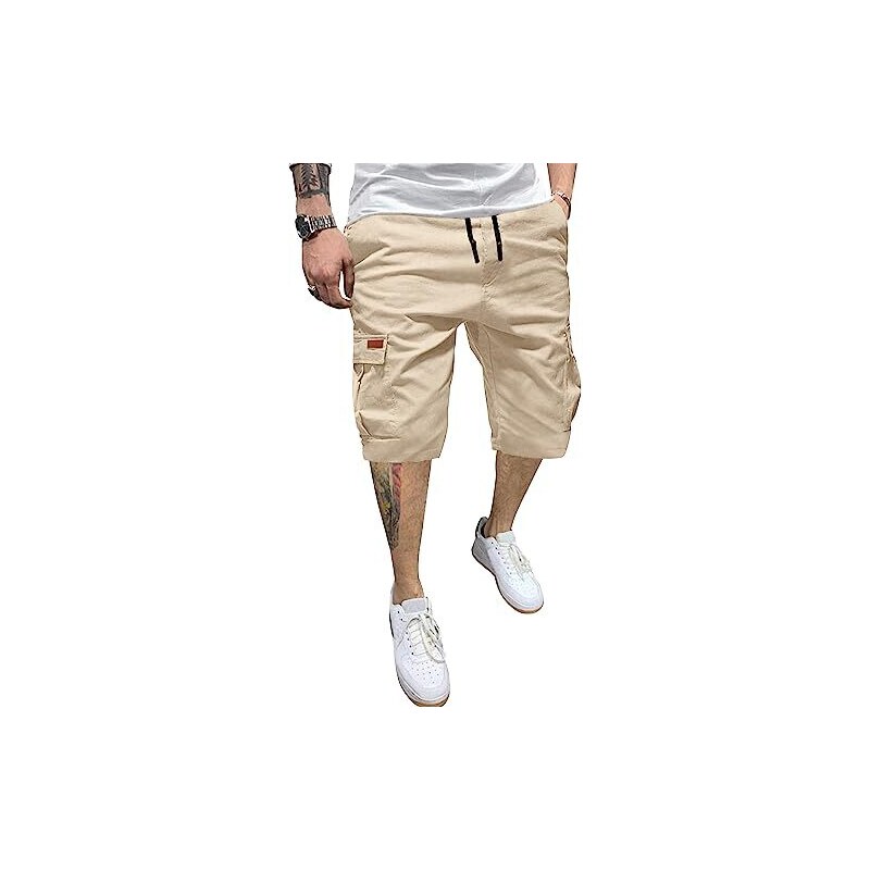 Chino Corto Estivo Cotone Pantaloncini Cargo Chino Uomo Estate - 100% Cotone, Multi Tasche, Vestibilità Regular Pantaloncini Taglie 32-42 - Foto 5