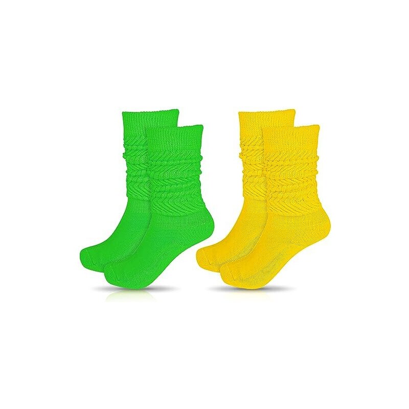 TIESOME 2 paia di calzini morbidi da donna, calzini elastici fluo lunghi per donne taglia 38-42 (rosa e verde