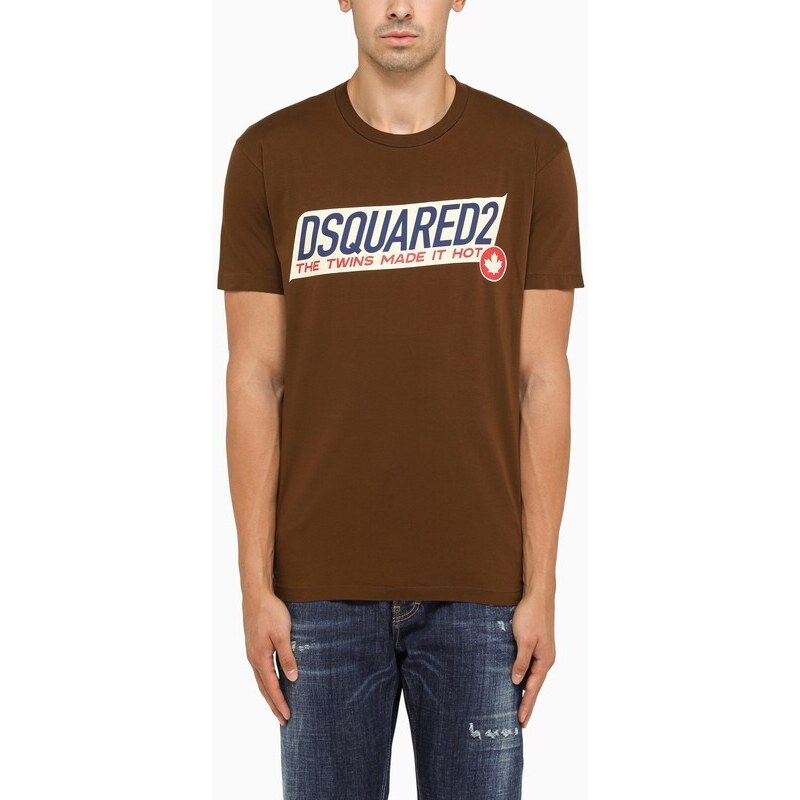 Dsquared2 T-shirt girocollo marrone con logo