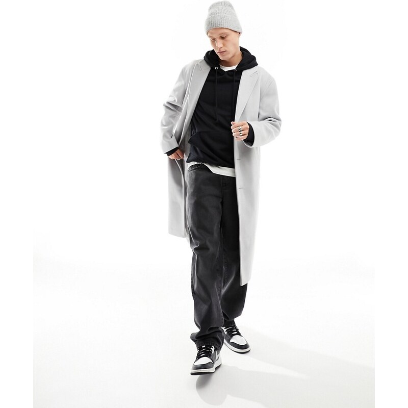 ASOS DESIGN - Cappotto comodo grigio chiaro effetto lana-Ramato