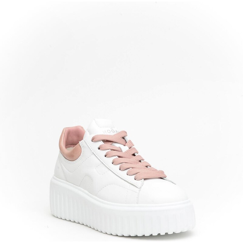 Sneaker da donna Hogan H-Stripes in morbida pelle avorio e rosa