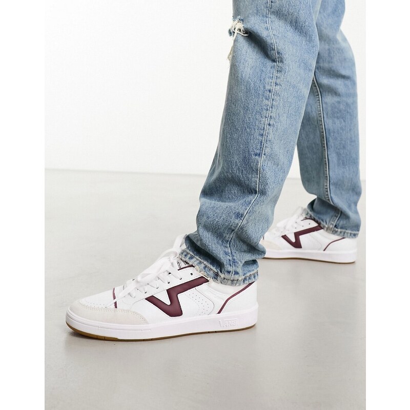 Vans - Lowland - Sneakers bianche con strisce laterali bordeaux-Bianco