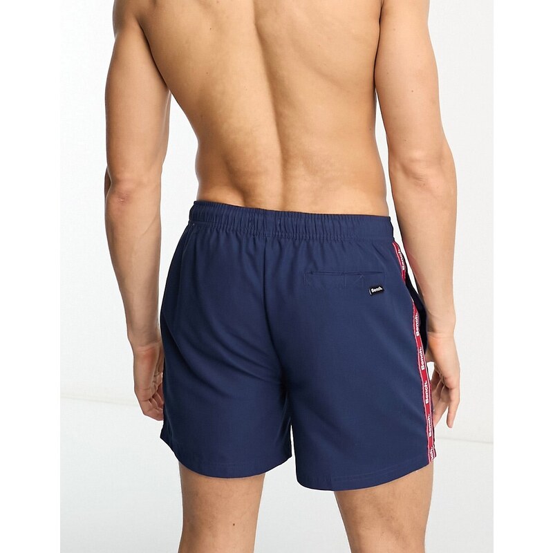 Bench - Pantaloncini da bagno blu navy e rossi con logo laterale