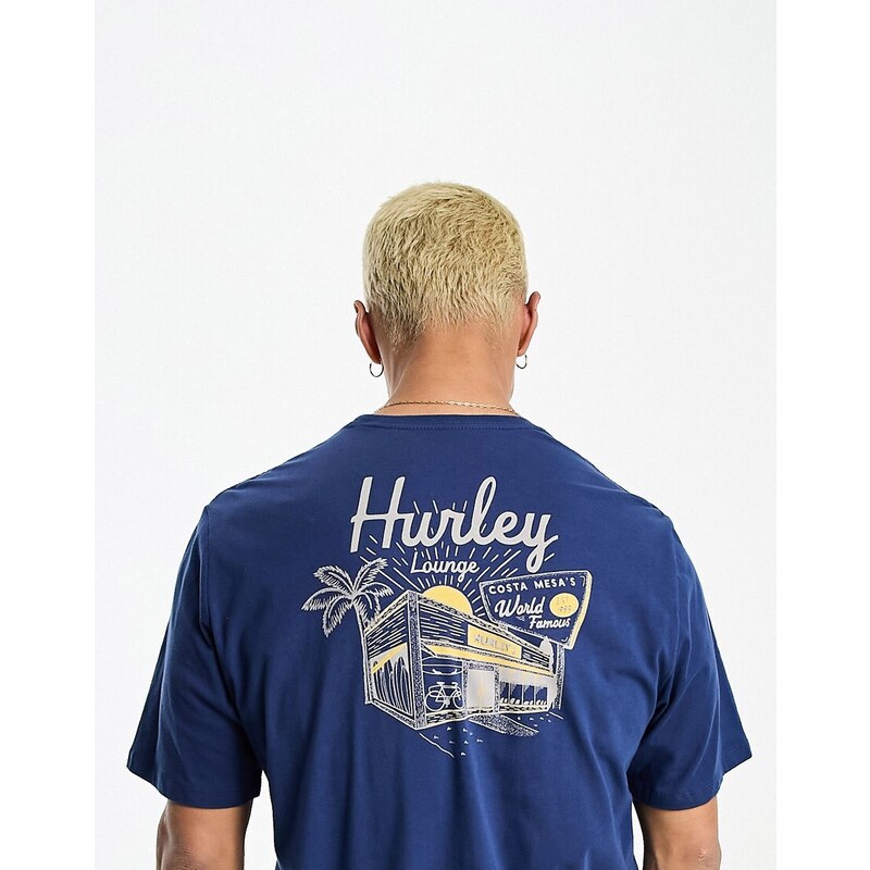 Hurley - T-shirt blu con stampa sul retro-Bianco