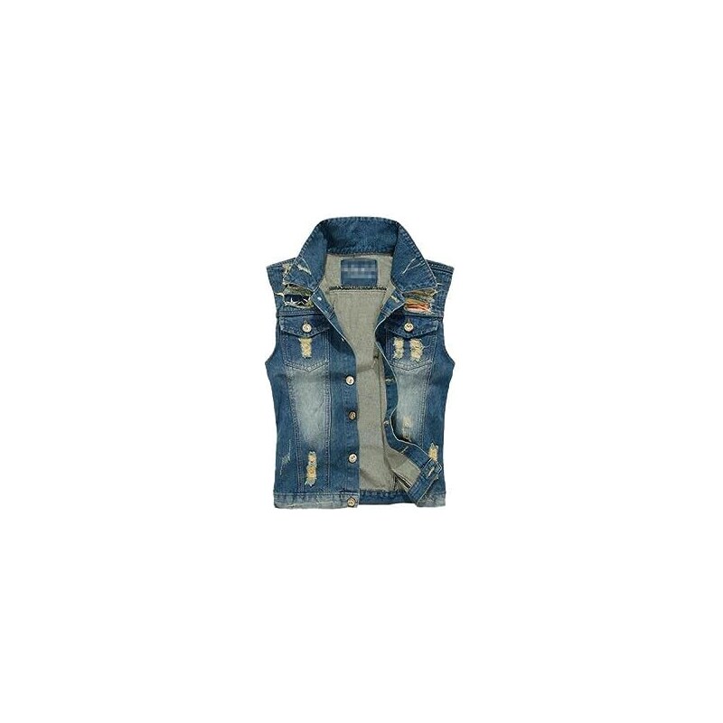 Gilet Uomo In Denim Senza Maniche - Giubbotto Jeans Retro Con Risvolti, Taglie XS A XL