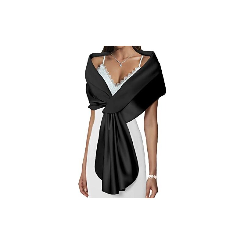 Sciarpa Scialle Donna Con Design Corona E Cigni, Seta Morbida Satinata, Nera, Elegante E Avvolgente