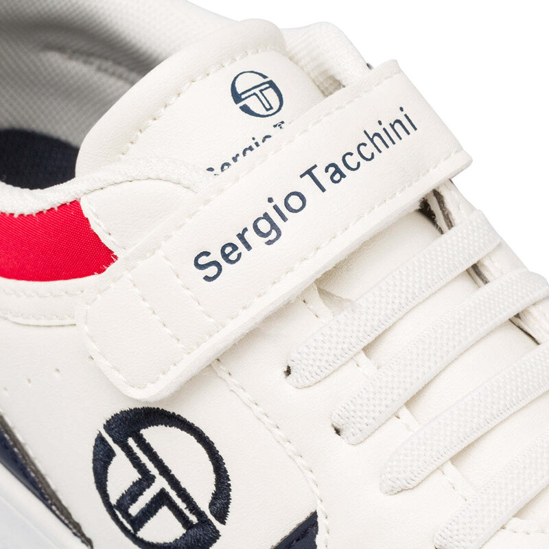 Sneakers bianche da bambino con velcro e dettagli blu e rossi Sergio Tacchini Coby