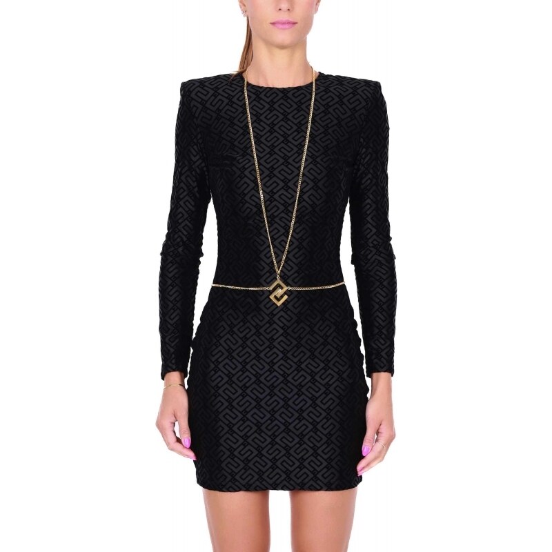 Elisabetta Franchi Abito in crêpe con frange - Nero | AB825