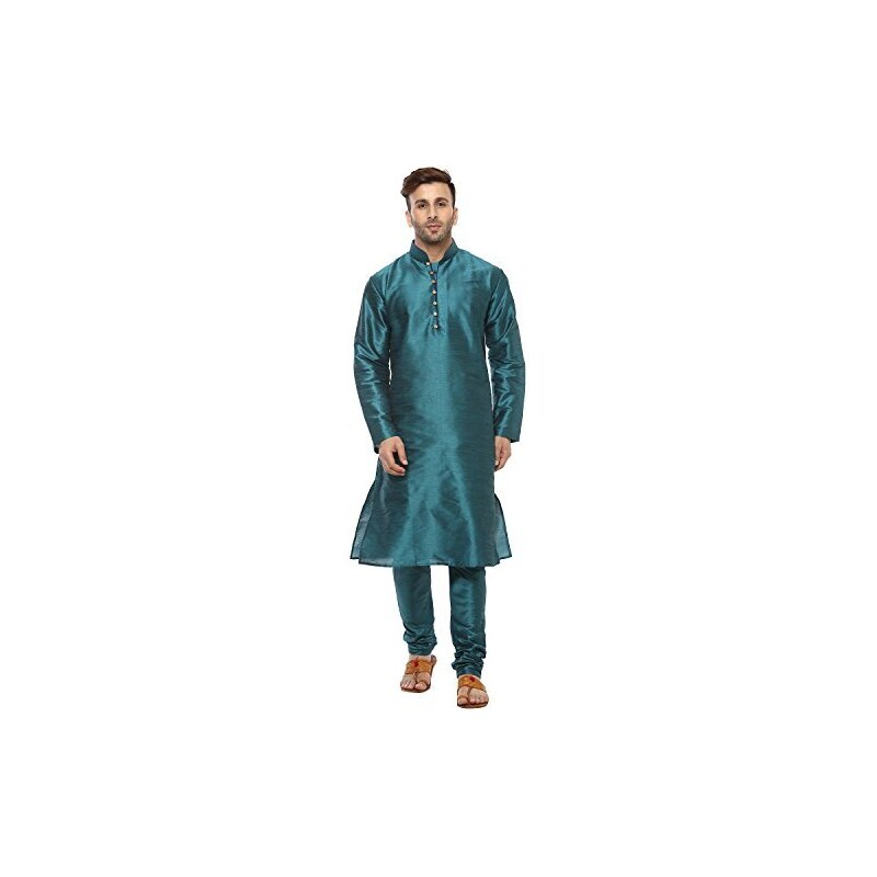 Royal Kurta Pigiama Kurta da uomo in misto seta con elegante giacca/gilet Nehru, Bianco-Marrone, 38