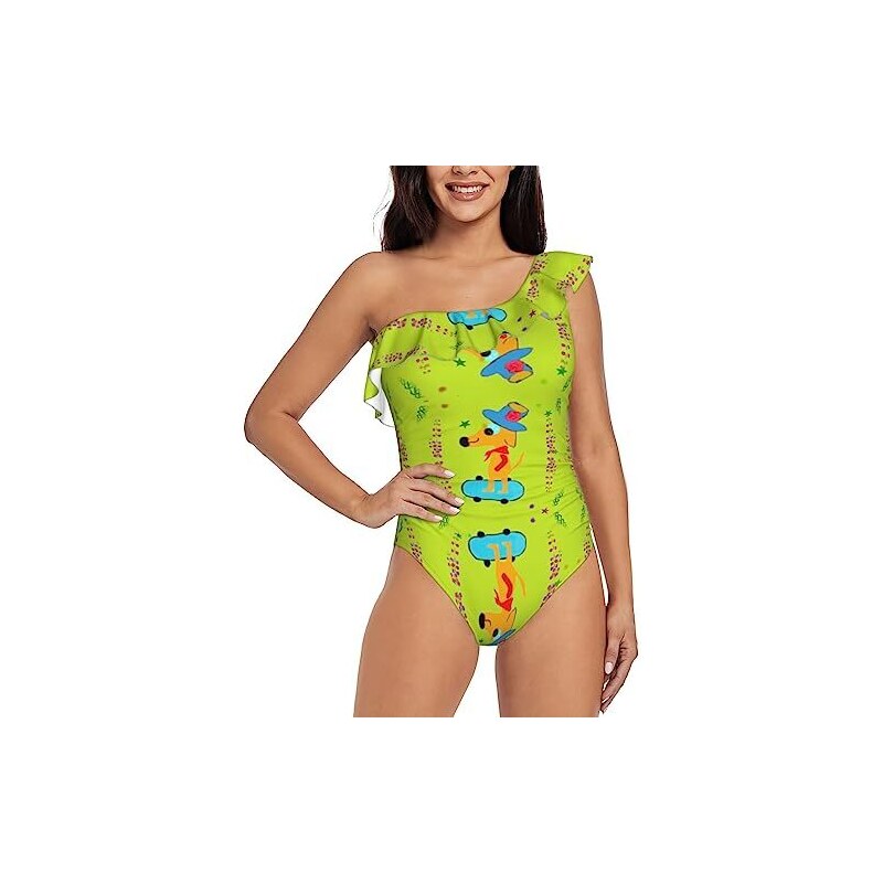 Costume Da Bagno Ragazza Un Pezzo Monospalla - Con Gonna E Volant, Protezione UV - Foto 7