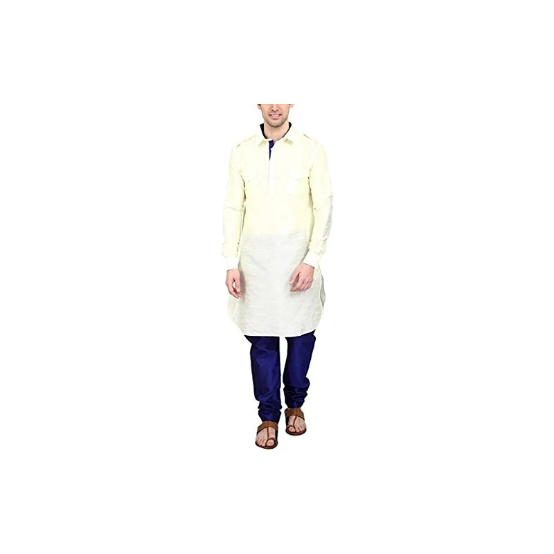 Abito Pathani Uomo Royal Kurta In Misto Cotone | Salwar Kamiz Nero Con Ricamo Al Collo | Vestibilità Comoda, Taglia 38