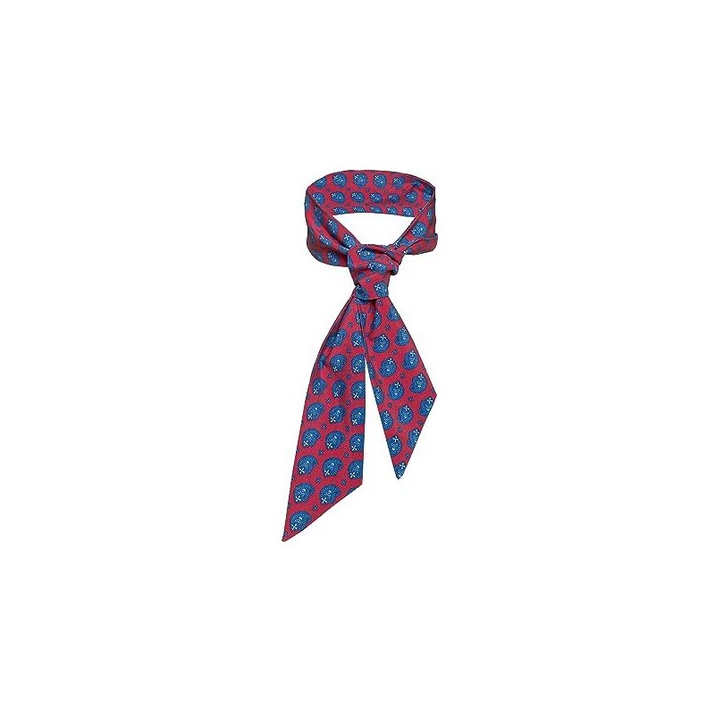 Remo Sartori - Cravatta Foulard in Seta Donna Bandeau Sciarpina per Collo, Borse e Polso (Rosso Teschi Blu)