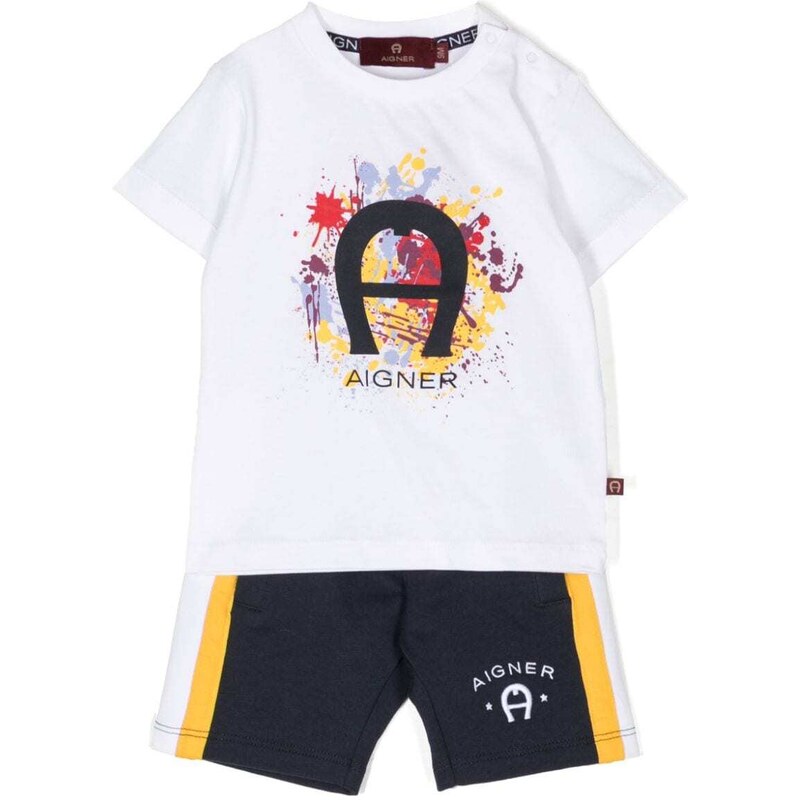 Aigner Kids Set top e shorts con stampa - Bianco