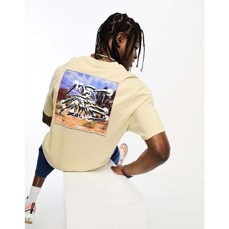 Coney Island Picnic - T-shirt a maniche corte beige con stampa "Lost Mind" sul petto e sul retro-Neutro