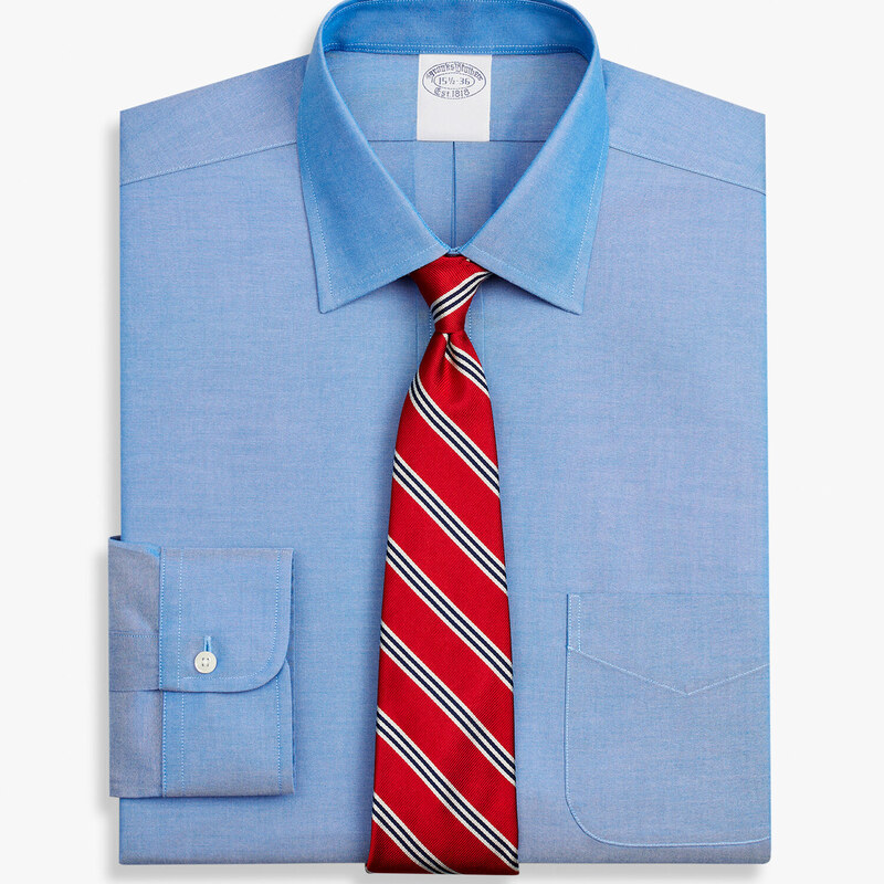 Brooks Brothers Camicia blu regular fit non-iron in cotone elasticizzato con collo Ainsley - male Camicie eleganti Blu 17